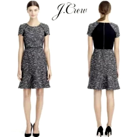 J. Crew Dresses & Skirts - J Crew Black Gray White Mixed Tweed Panel Fit and Flare Flounce Dress Size XXS